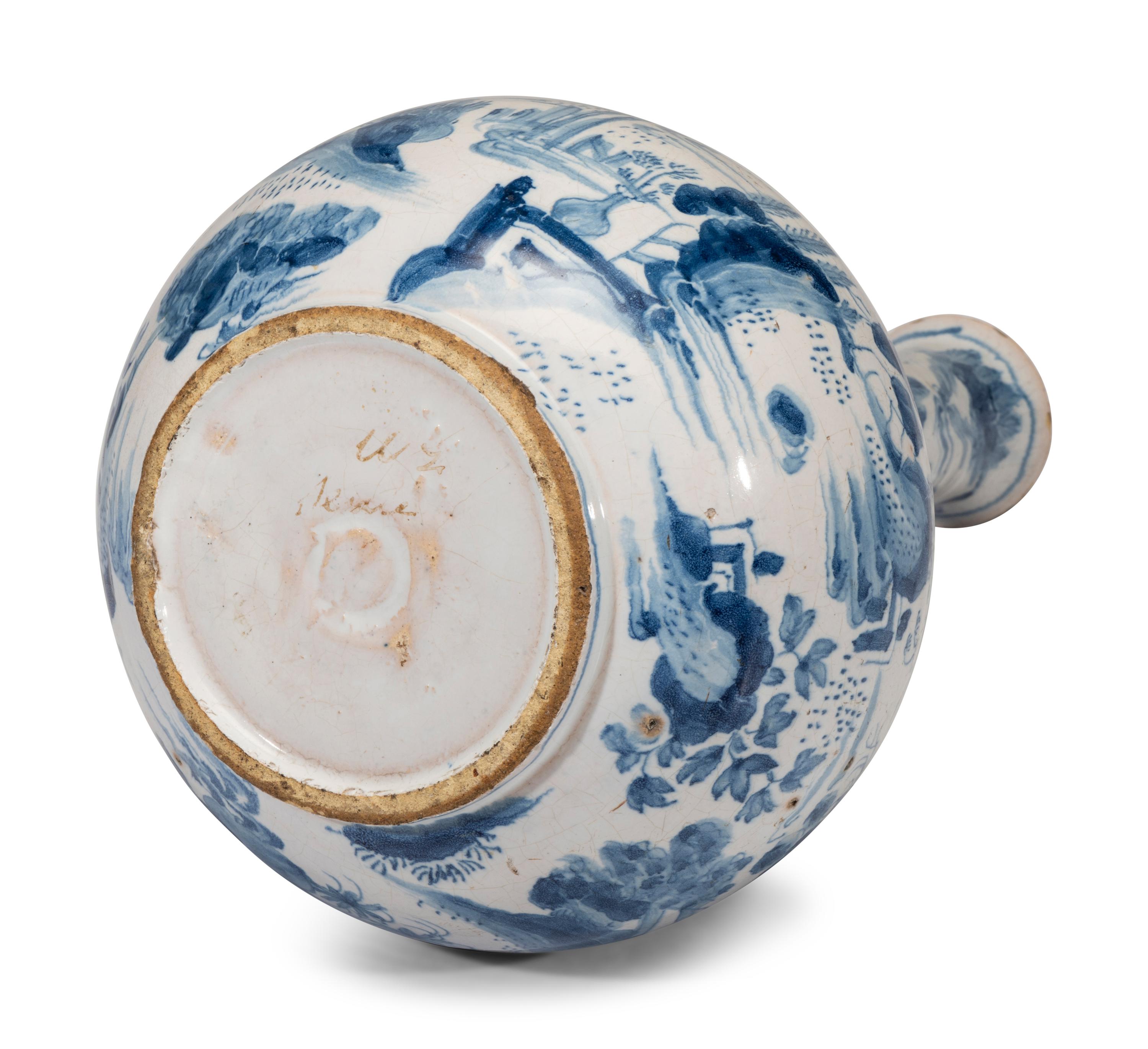 A Dutch Delft Blue and White Glazed Vase