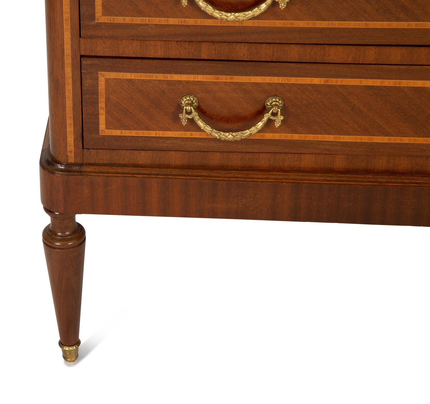 A Louis XVI Style Gilt Bronze Mounted Marble-Top Commode