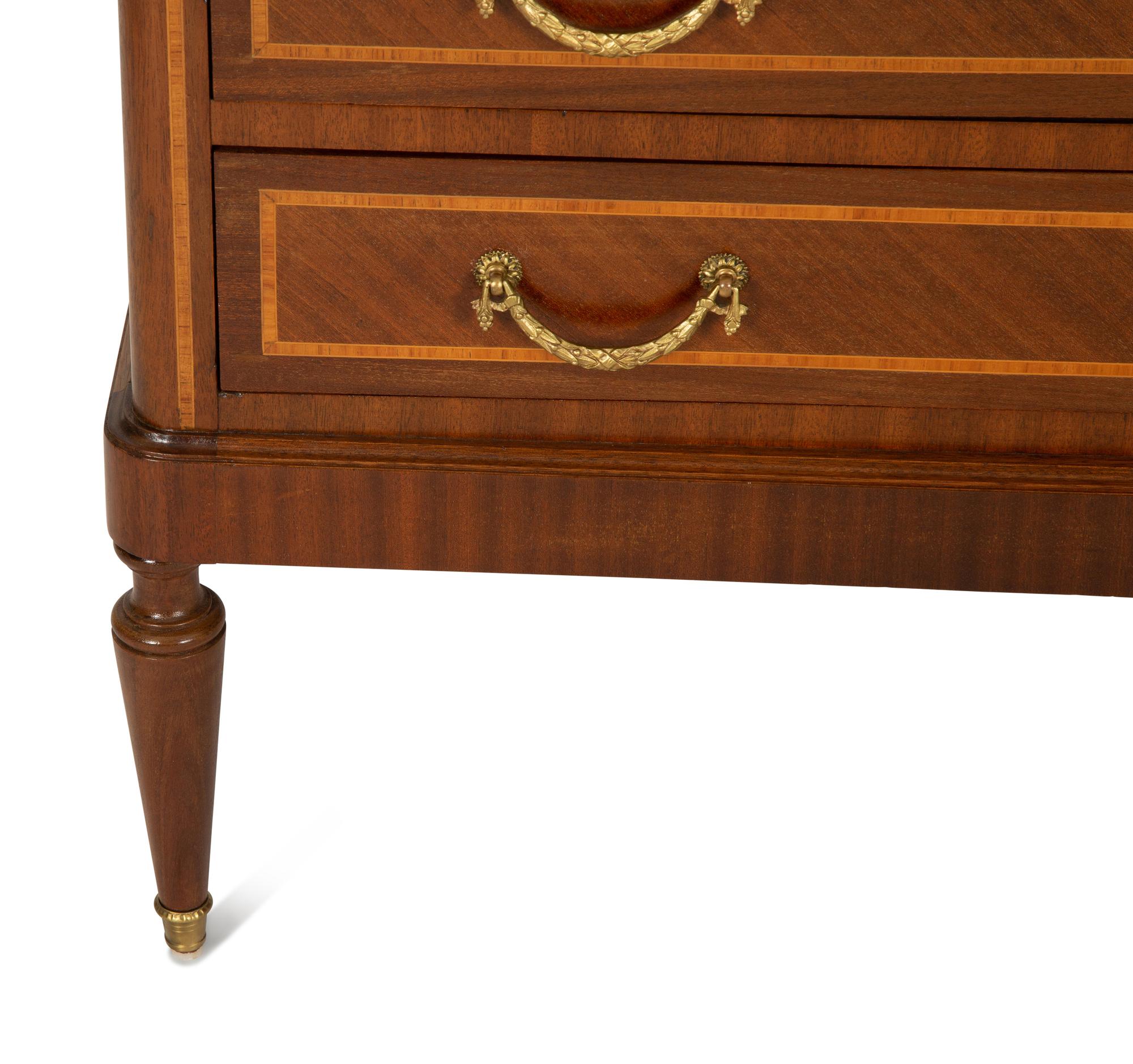 A Louis XVI Style Gilt Bronze Mounted Marble-Top Commode
