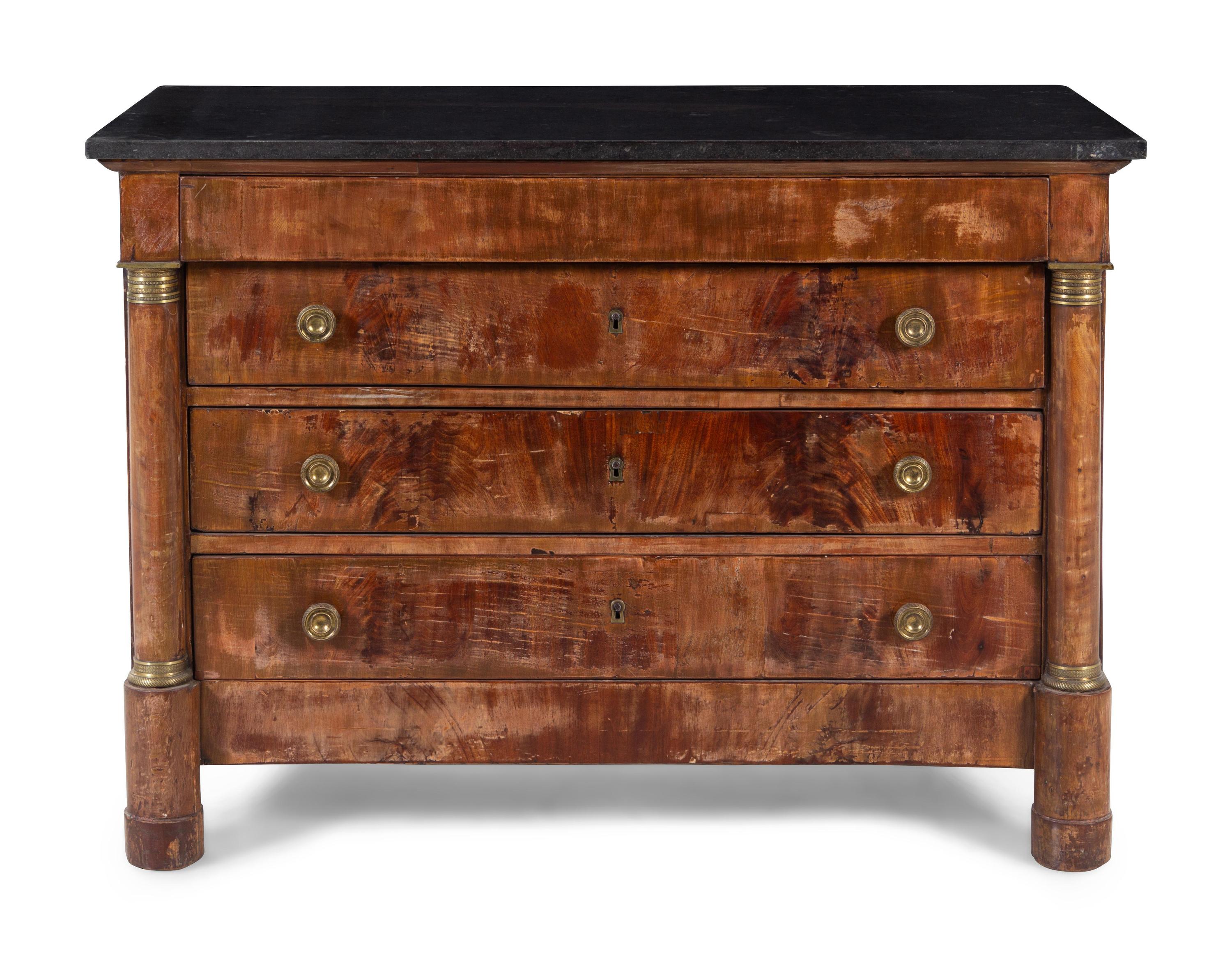 An Empire Style Mahogany Marble-Top Commode