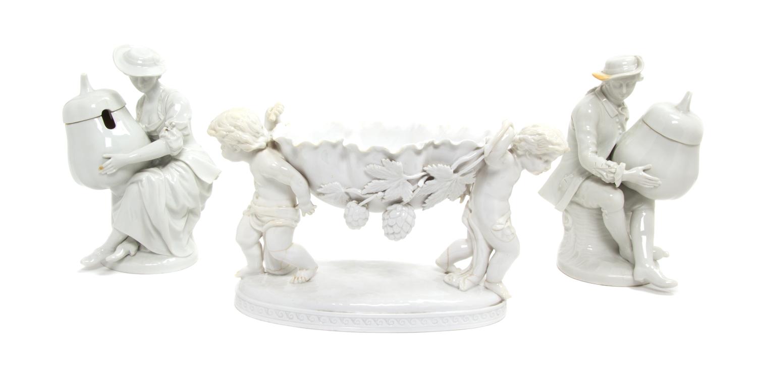 Three White Glazed Porcelain Articles Height of tallest 8 inches.