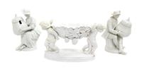 Three White Glazed Porcelain Articles Height of tallest 8 inches.