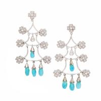 Diamond, Turquoise, and White Gold Earrings