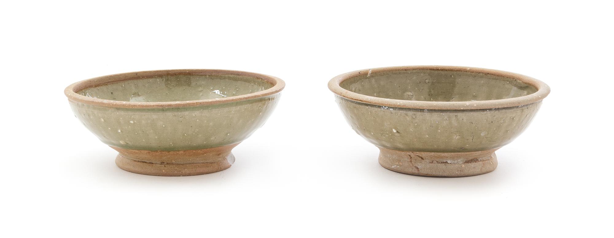A Pair of Burmese Celadon Glazed Pottery Bowls Diameter 4 3/4 inches. — 20TH CENTURY