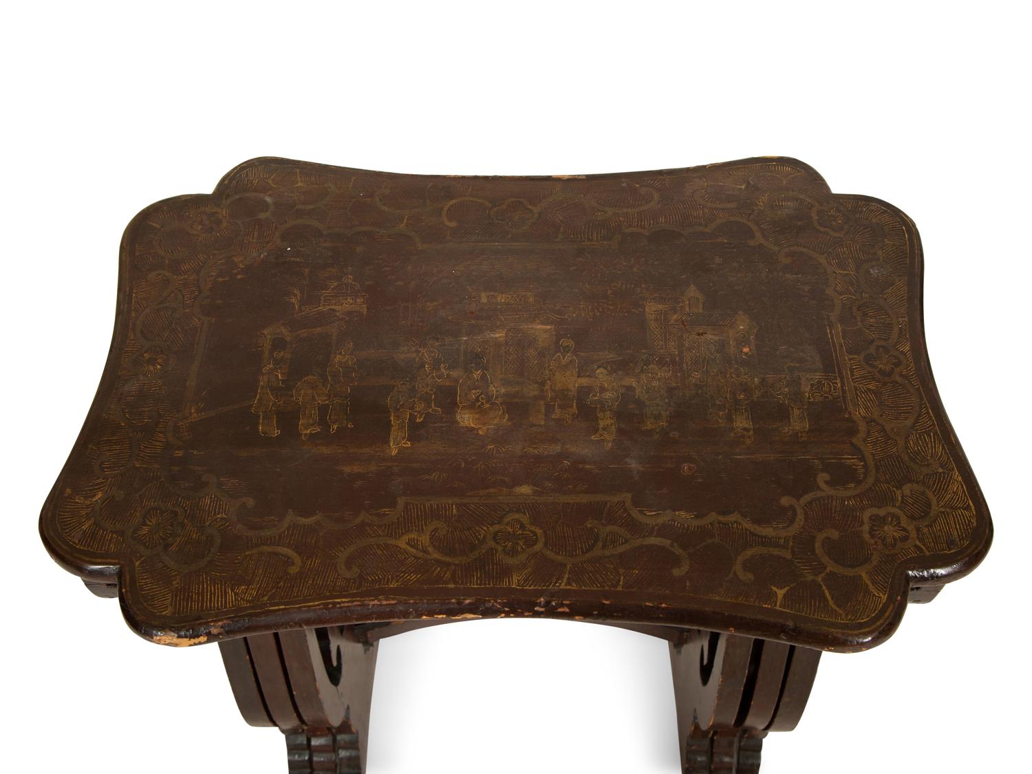 A Set of Three Chinese Export Quartetto Tables in Red and Gilt Lacquer