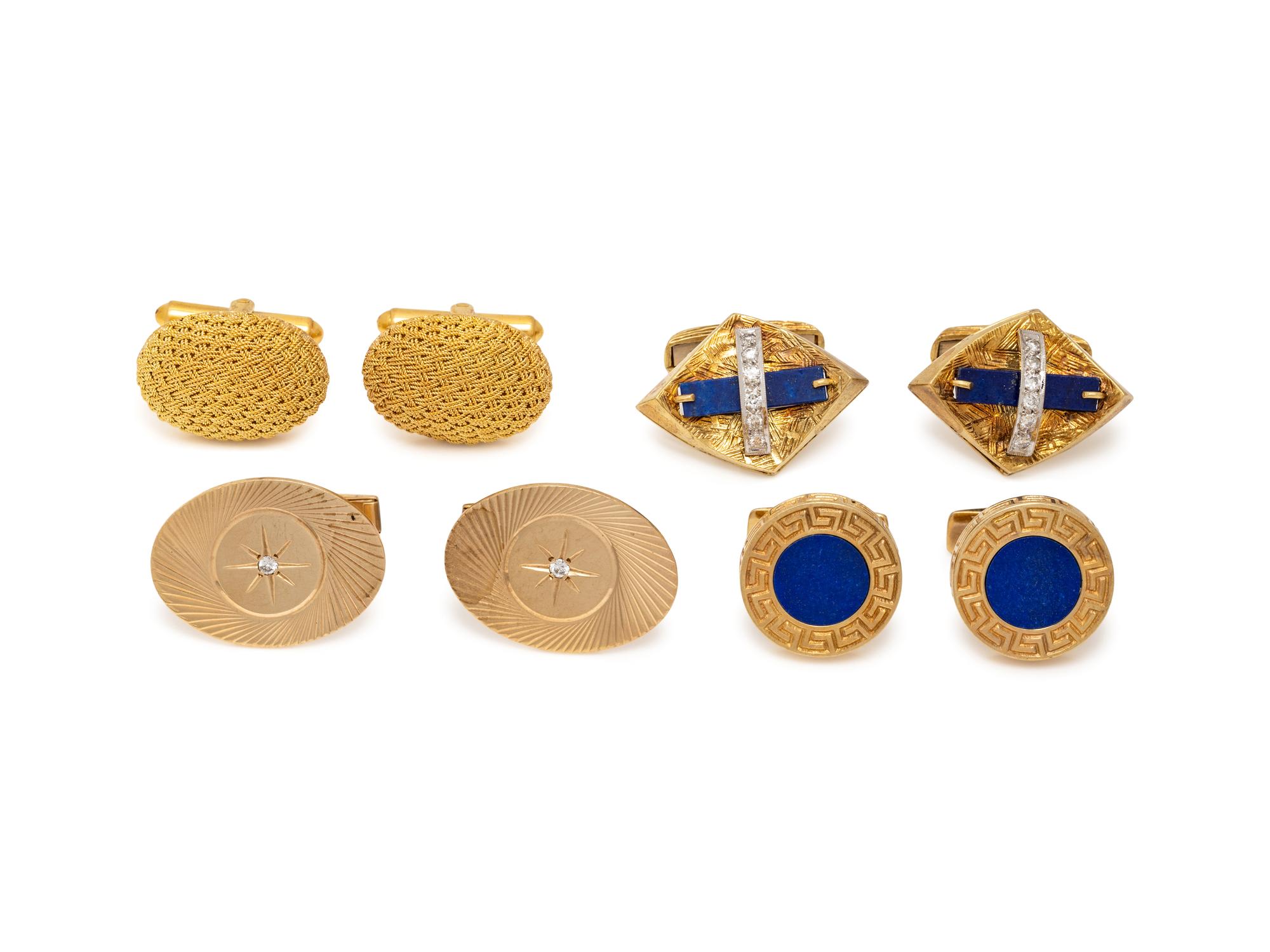 COLLECTION OF YELLOW GOLD CUFFLINKS