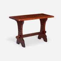 An Arts & Crafts Gnomeman Oak Table with Four Conforming Stools Tom 'Gnomeman' Whittaker (British 1910–1991), circa 1950