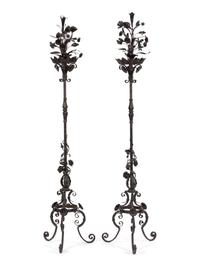 A Pair of Mizner Style Five-Light Wrought Iron Torcheres — FIRST QUARTER 20TH CENTURY