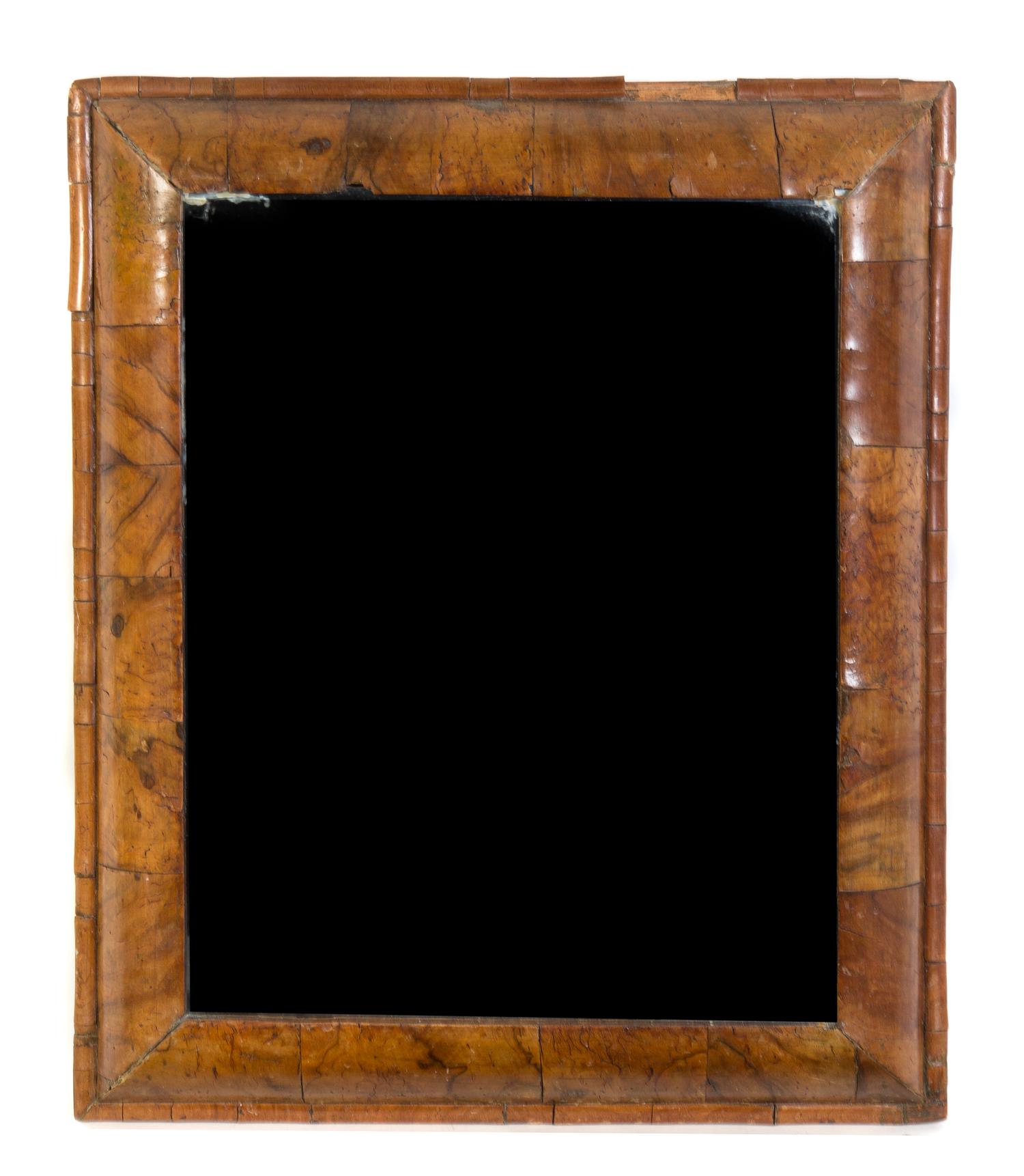 A Continental Burlwood Mirror Height 24 3/4 x width 21 inches. — 19TH CENTURY