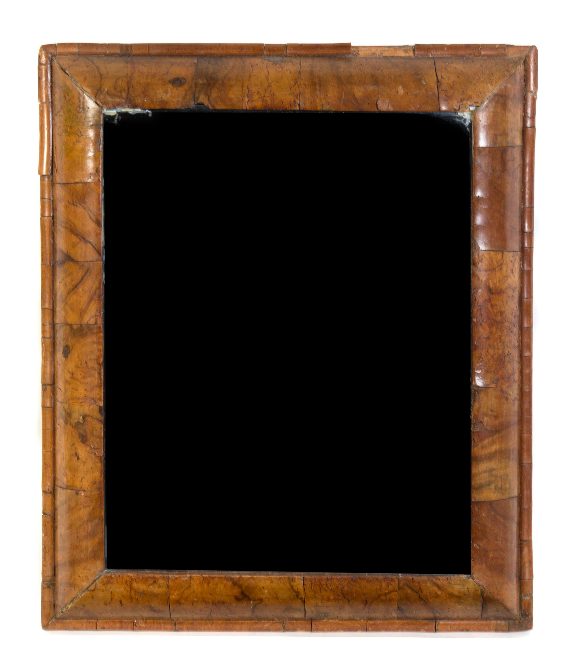 A Continental Burlwood Mirror Height 24 3/4 x width 21 inches. — 19TH CENTURY