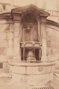 A pair of photographs depicting fountains ( Fontaine Minerve, Institut , 1899; Fontaine du Marché Saint-Honoré , 1903)