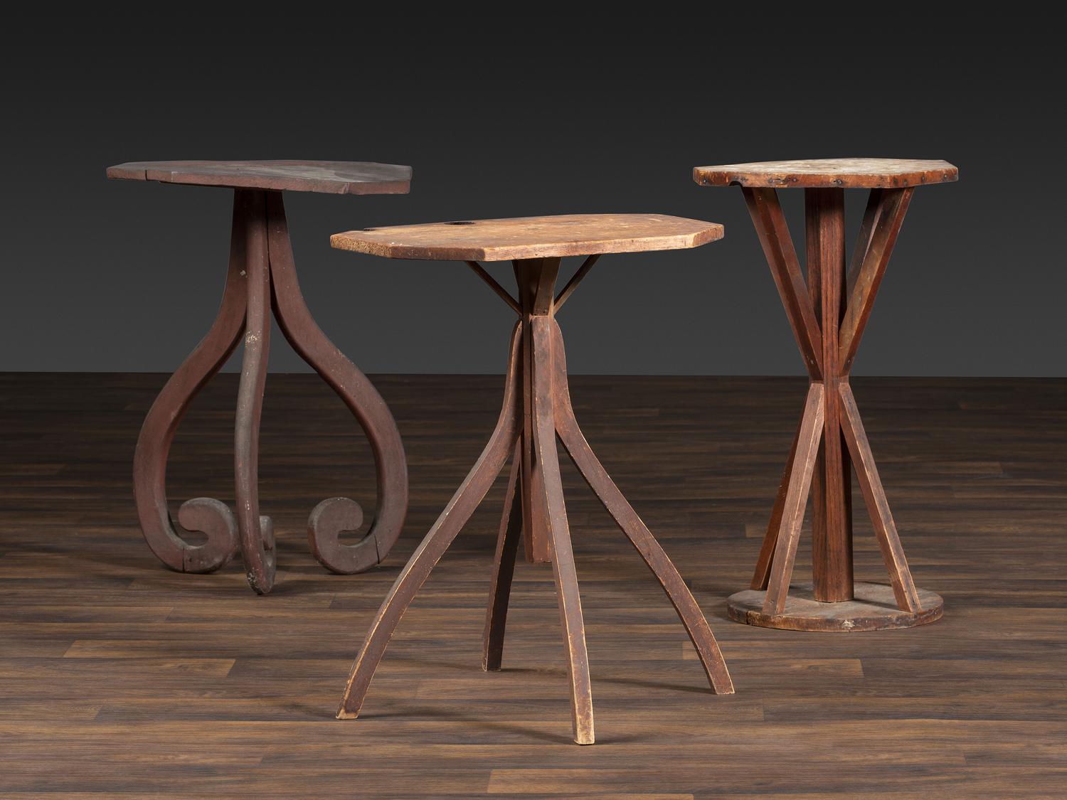 Three Primitive Carved Wood Candlestands
