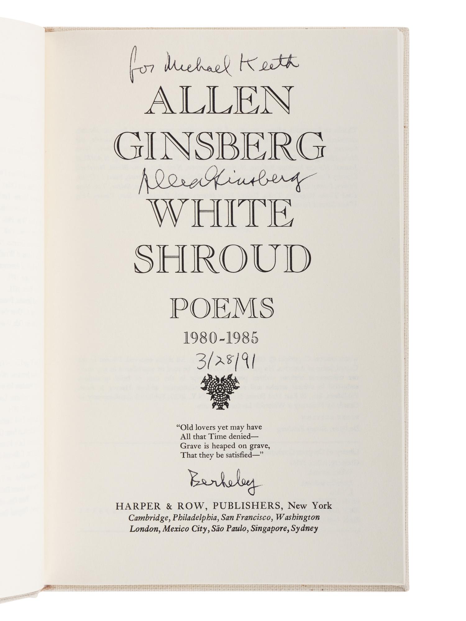 GINSBERG, Allen (1926-1997). A group of 12 works by or about Ginsberg, MANY SIGNED OR INSCRIBED, comprising:
