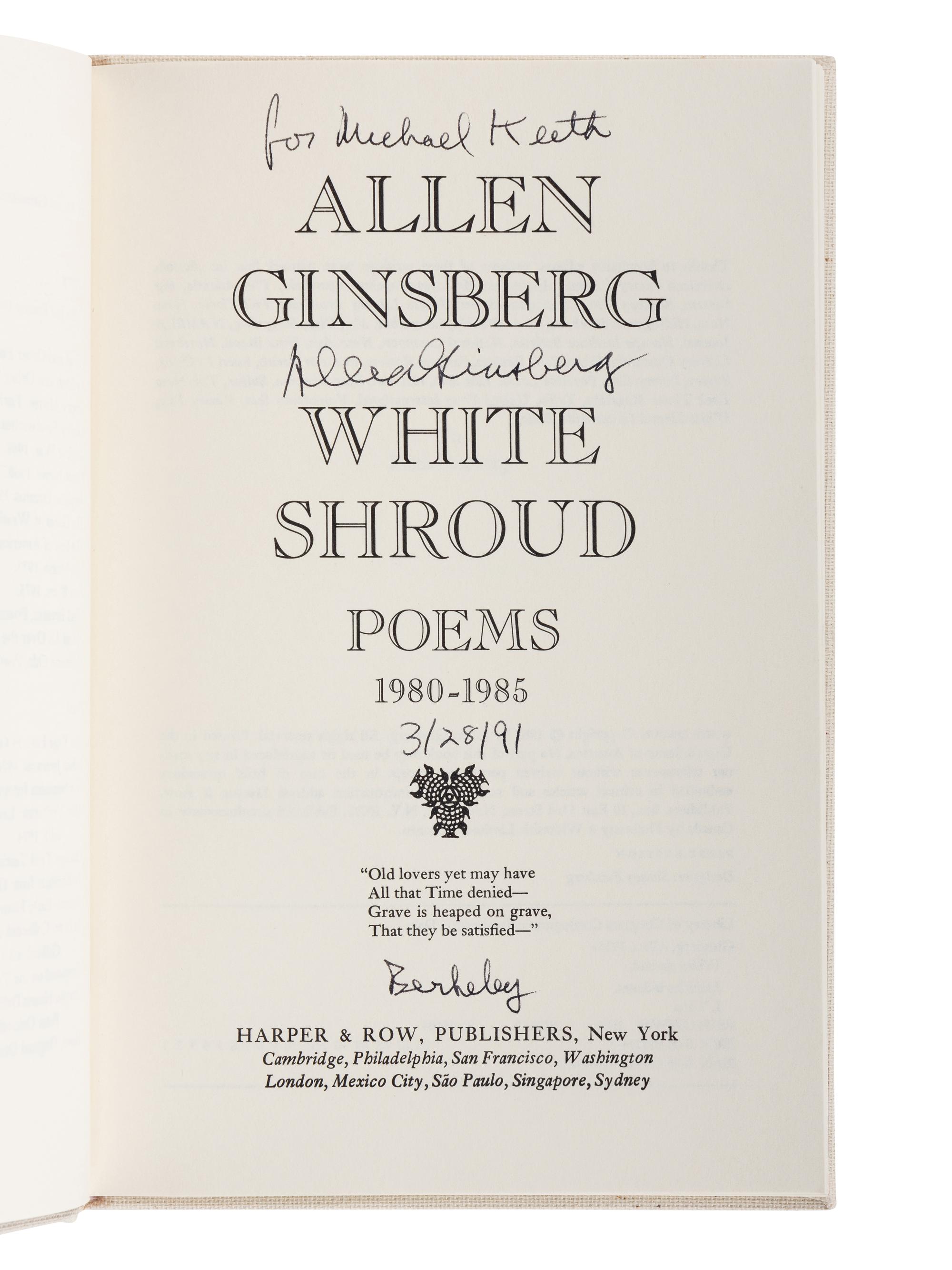 GINSBERG, Allen (1926-1997). A group of 12 works by or about Ginsberg, MANY SIGNED OR INSCRIBED, comprising: