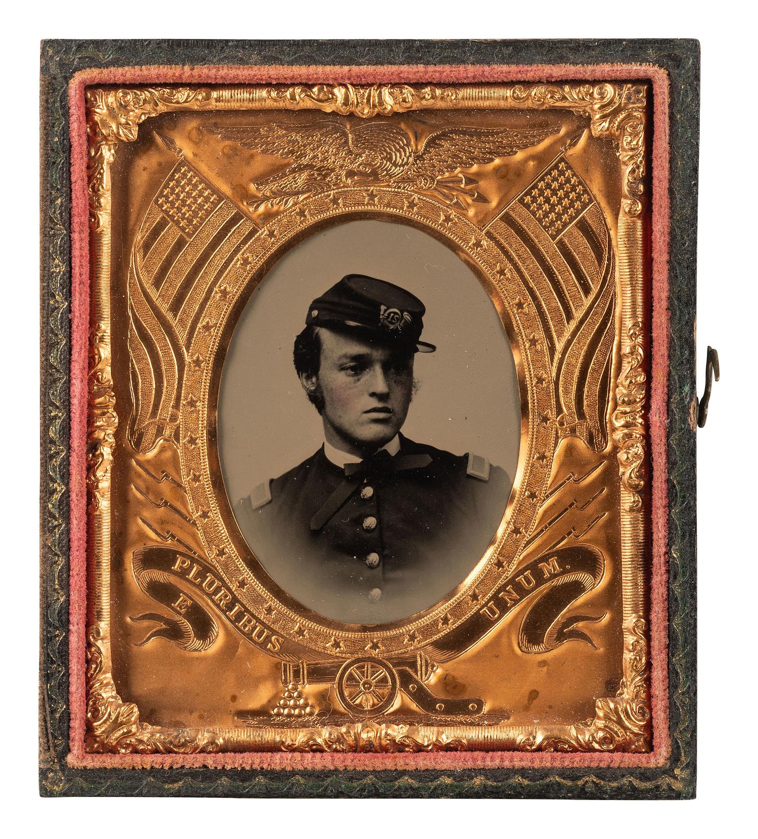 [CIVIL WAR]. 5 cased images of soldiers, incl. a 21st infantry second lieutenant.