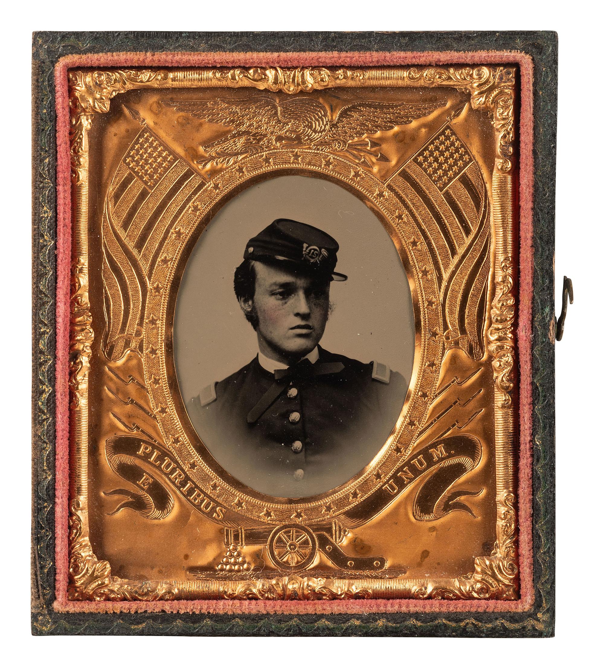 [CIVIL WAR]. 5 cased images of soldiers, incl. a 21st infantry second lieutenant.