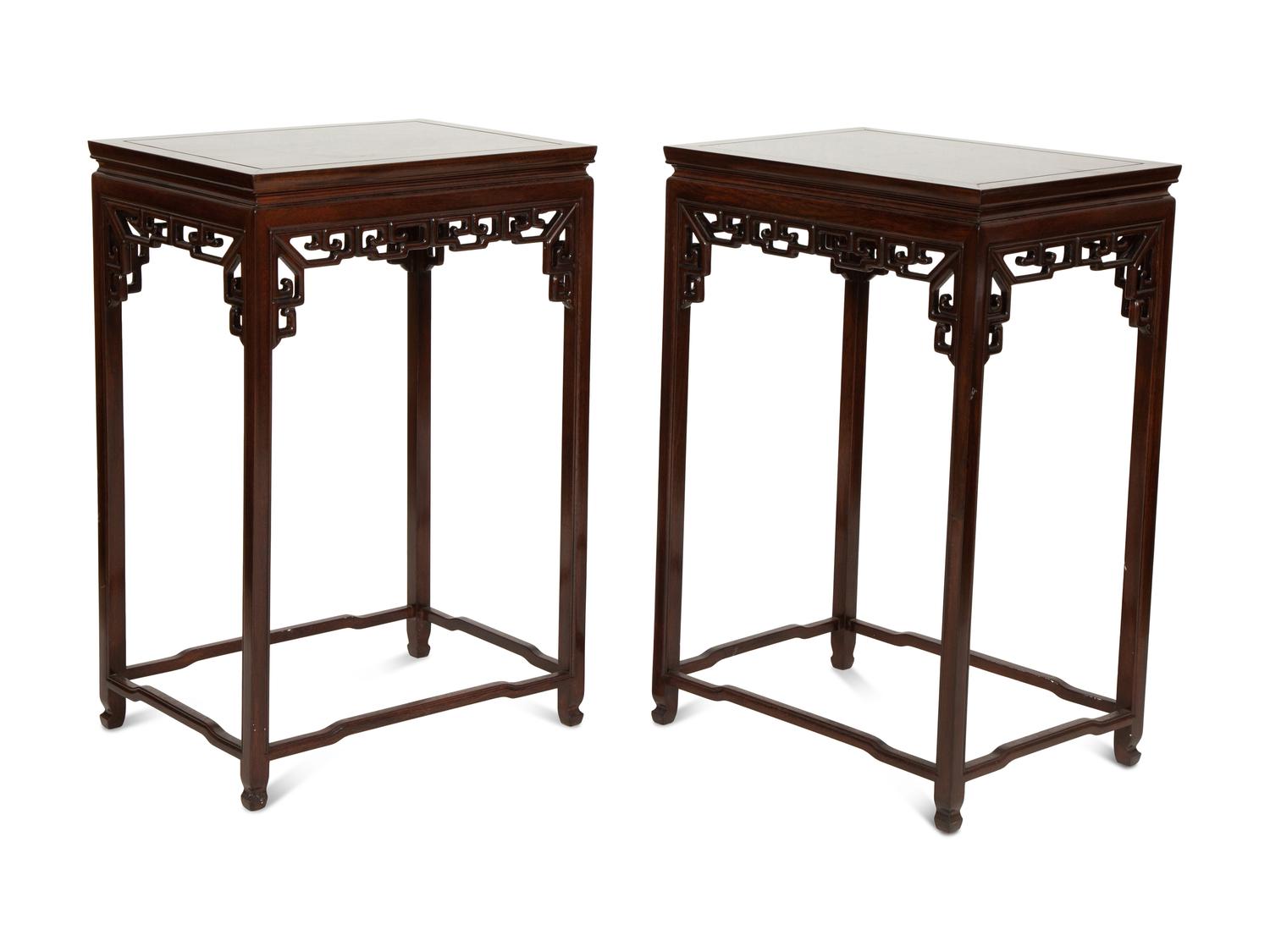 A Pair of Chinese Carved Hardwood Jardinière Stands