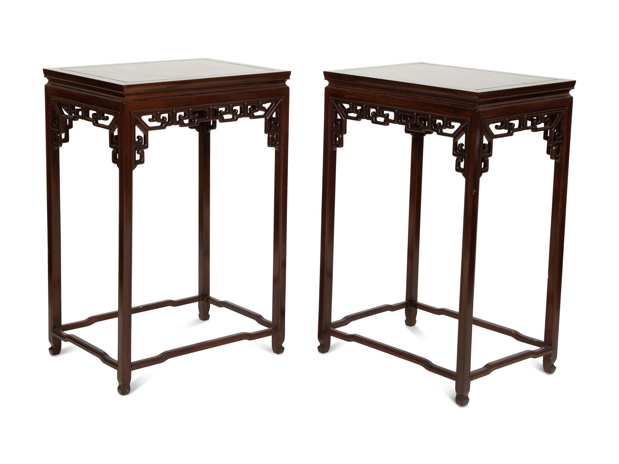 A Pair of Chinese Carved Hardwood Jardinière Stands