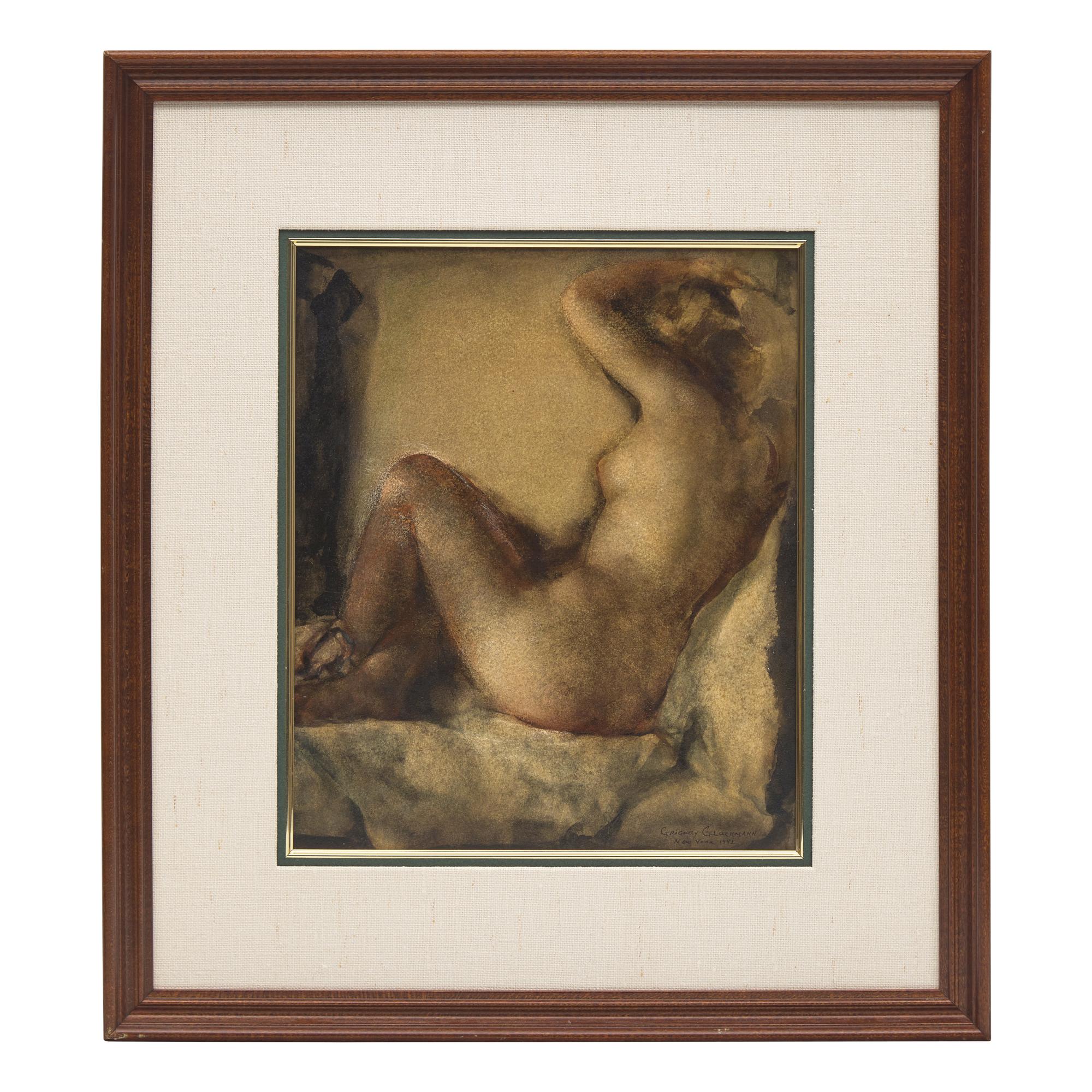 Grigory Gluckmann (Belarusian, 1898-1973) — Nude with Raised Arm, 1942