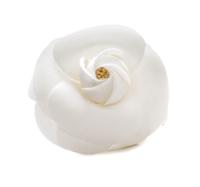 A Chanel White Fabric Camelia Brooch, 3" x 2.5".