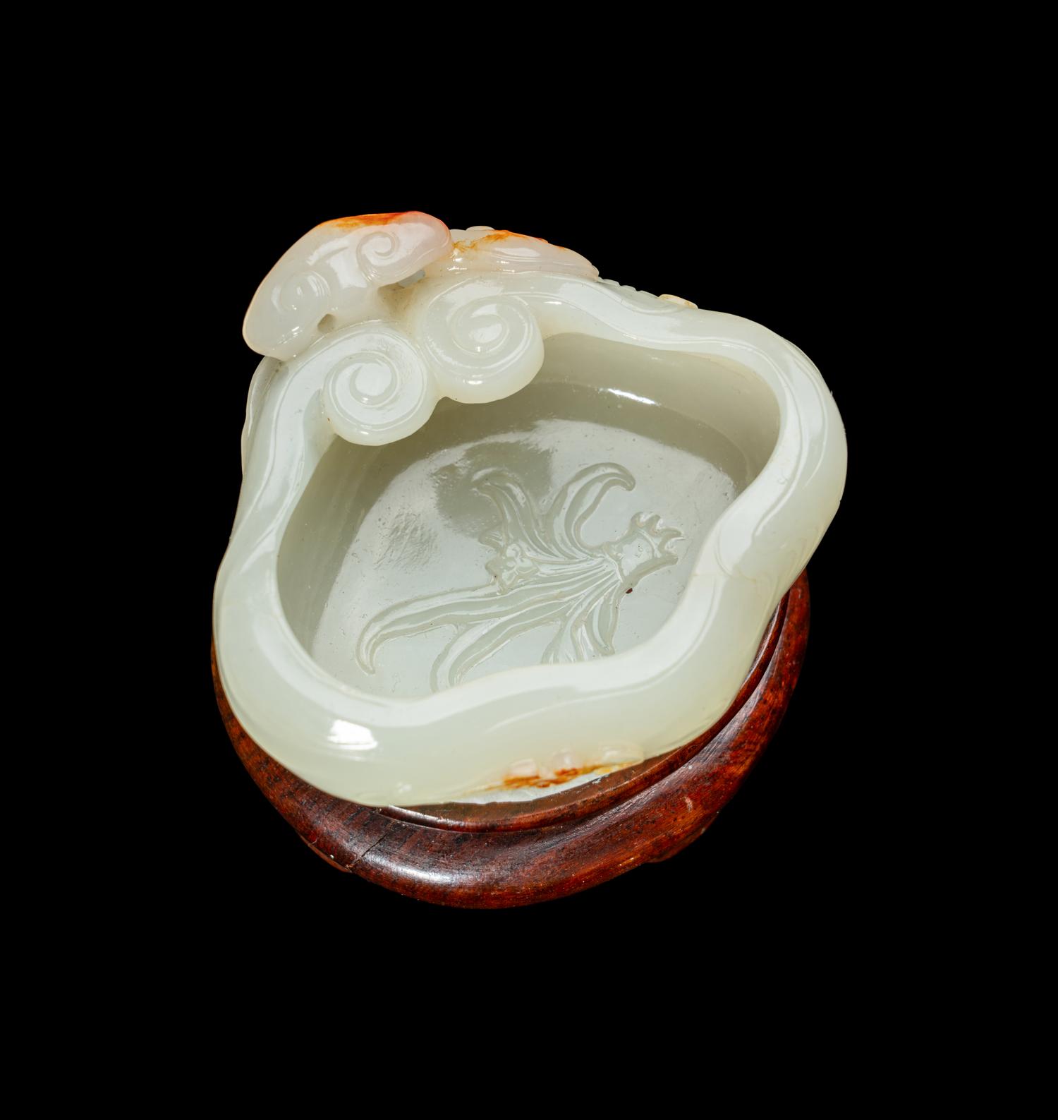 A Chinese Russet and White Jade Lingzhi- Form Water Coupe