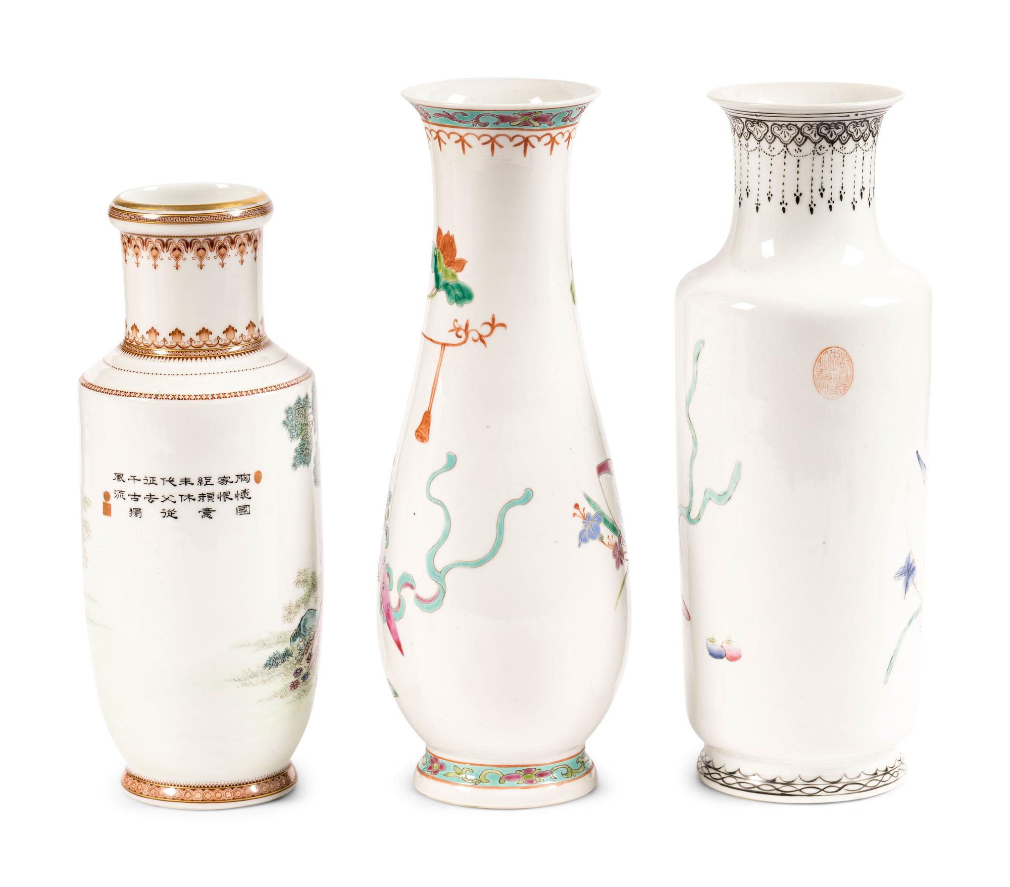 Three Chinese Famille Rose Porcelain Vases