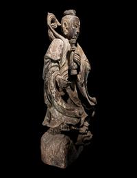 A Carved Polychrome Lacquered Wood Figure of a Guanyin