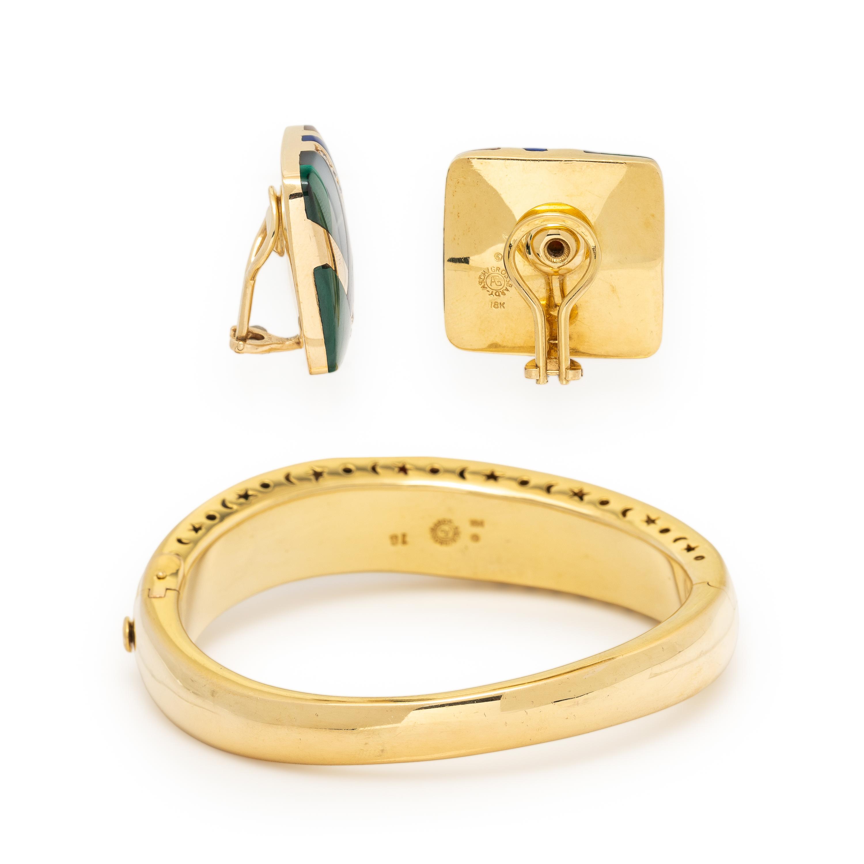 Asch Grossbardt, Multigem and Yellow Gold Earrings and Bangle Bracelet