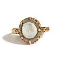 A Neoclassical Gold and Banded Agate Finger Ring with a Male Portrait Head