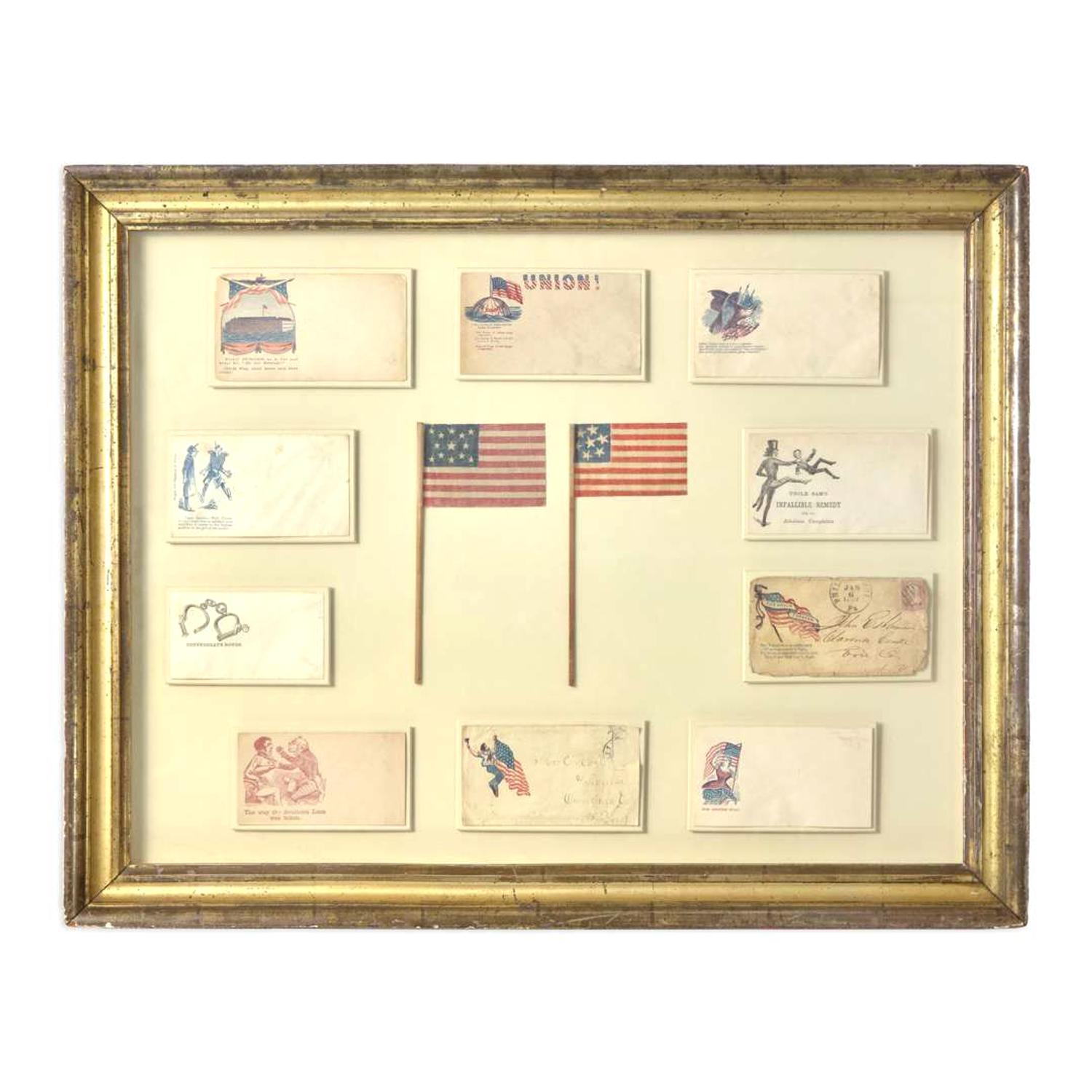 [FLAGS - CIVIL WAR]. A group of Civil War covers, parade flags and Centennial parade flags. Ca 1861-1876.