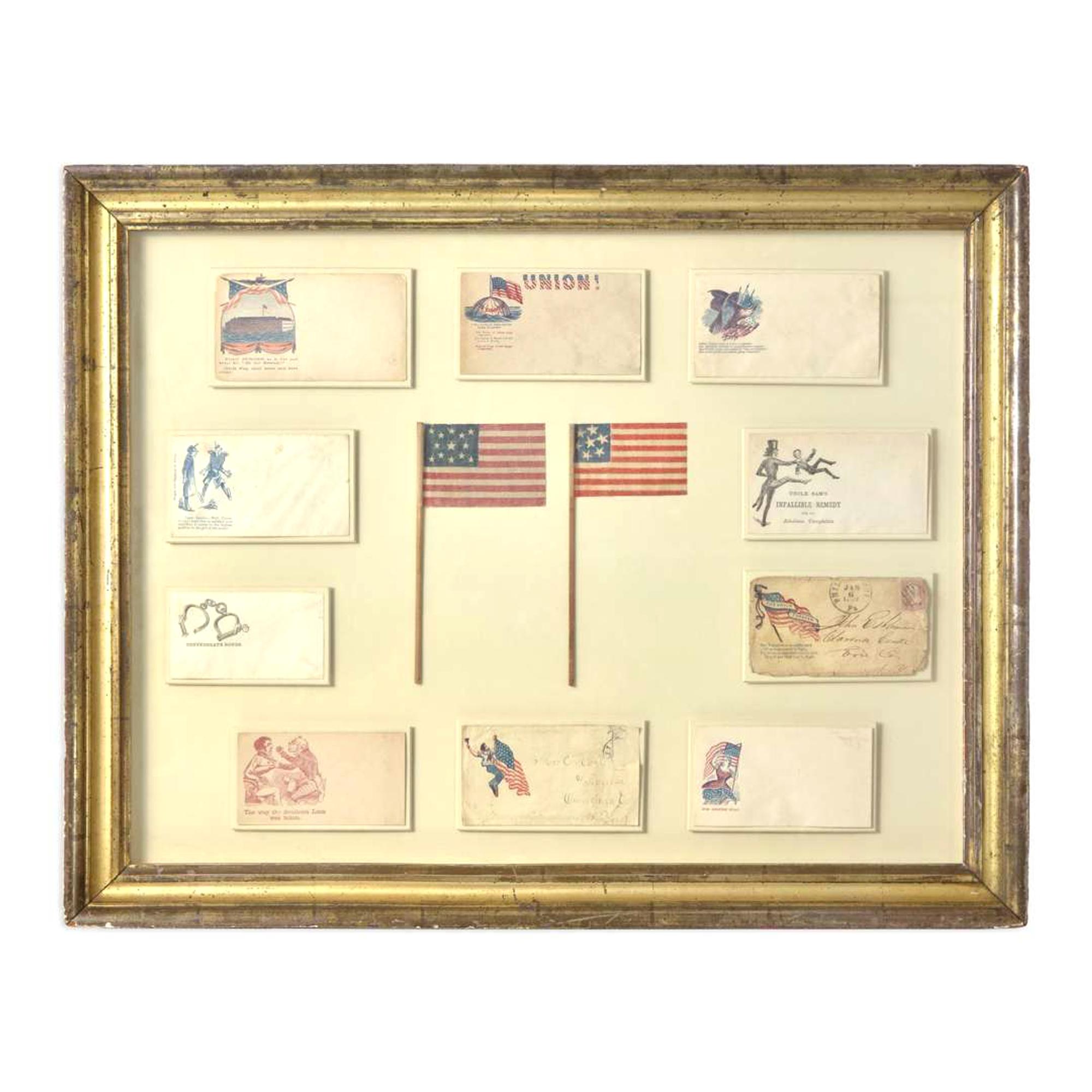 [FLAGS - CIVIL WAR]. A group of Civil War covers, parade flags and Centennial parade flags. Ca 1861-1876.