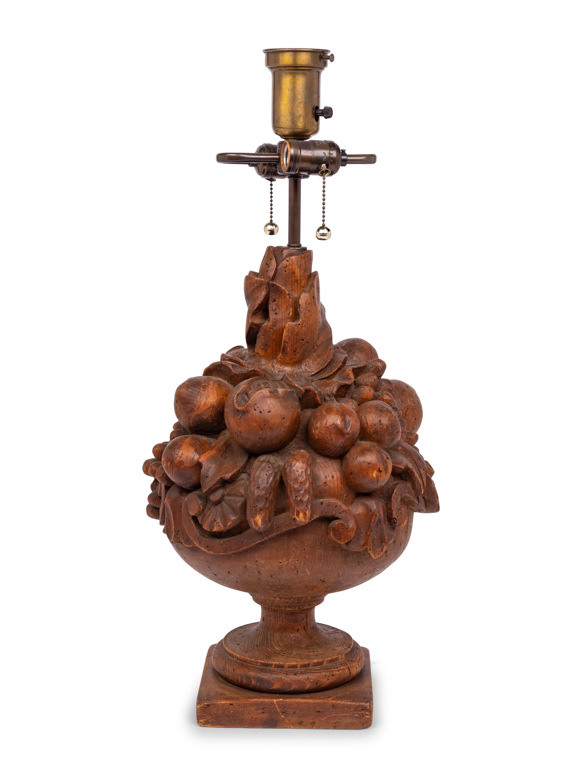 A Continental Style Carved Oak Table Lamp