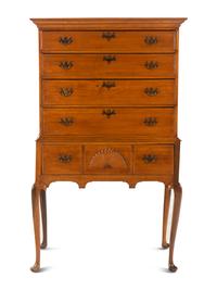A Queen Anne Fan-Carved Cherrywood Flat-Top High Chest