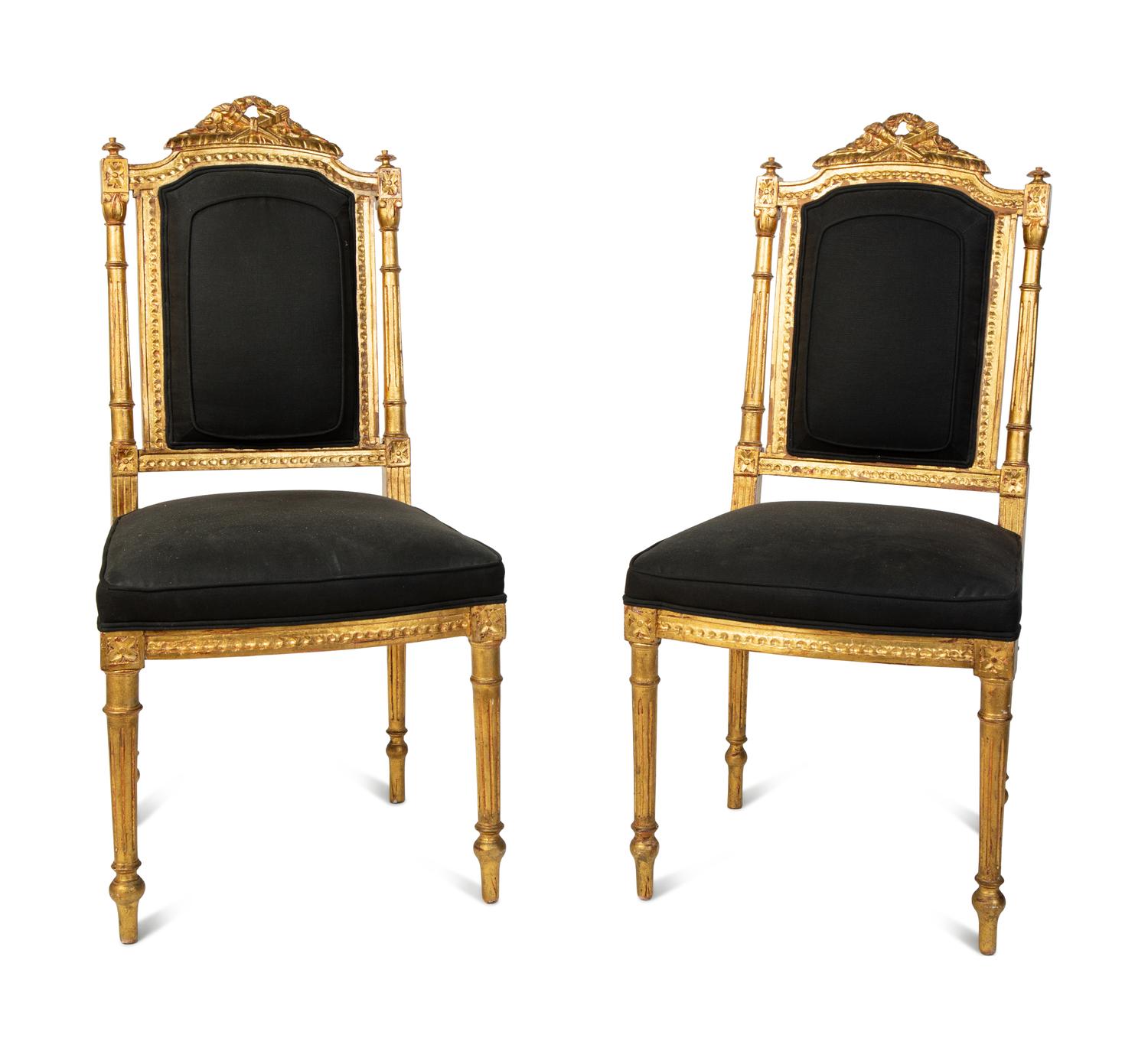 A Pair of Louis XVI Style Giltwood Side Chairs — 19TH CENTURY