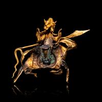 A Chinese Miniature Gold Figure of Guanyu, Qing Dynasty 清 金關公飾件