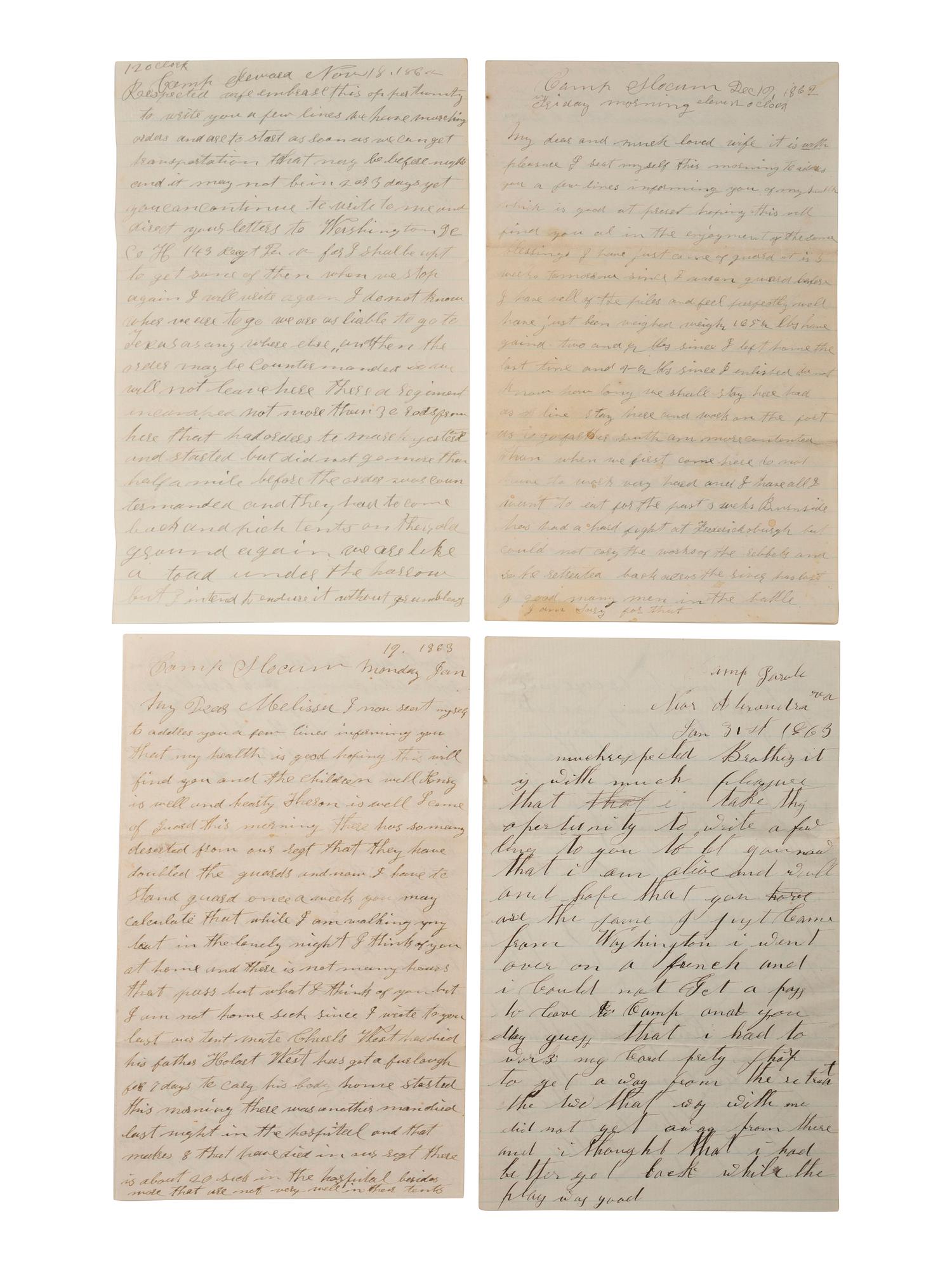 [CIVIL WAR]. Archive of correspondence from Private Hial Heath, Co. H, 143rd Pennsylvania Volunteers, DOW Wilderness, and his brother-in-law, Sergeant Newell W. Barnum, Co. G, 5th New York Cavalry, POW Culpeper.
