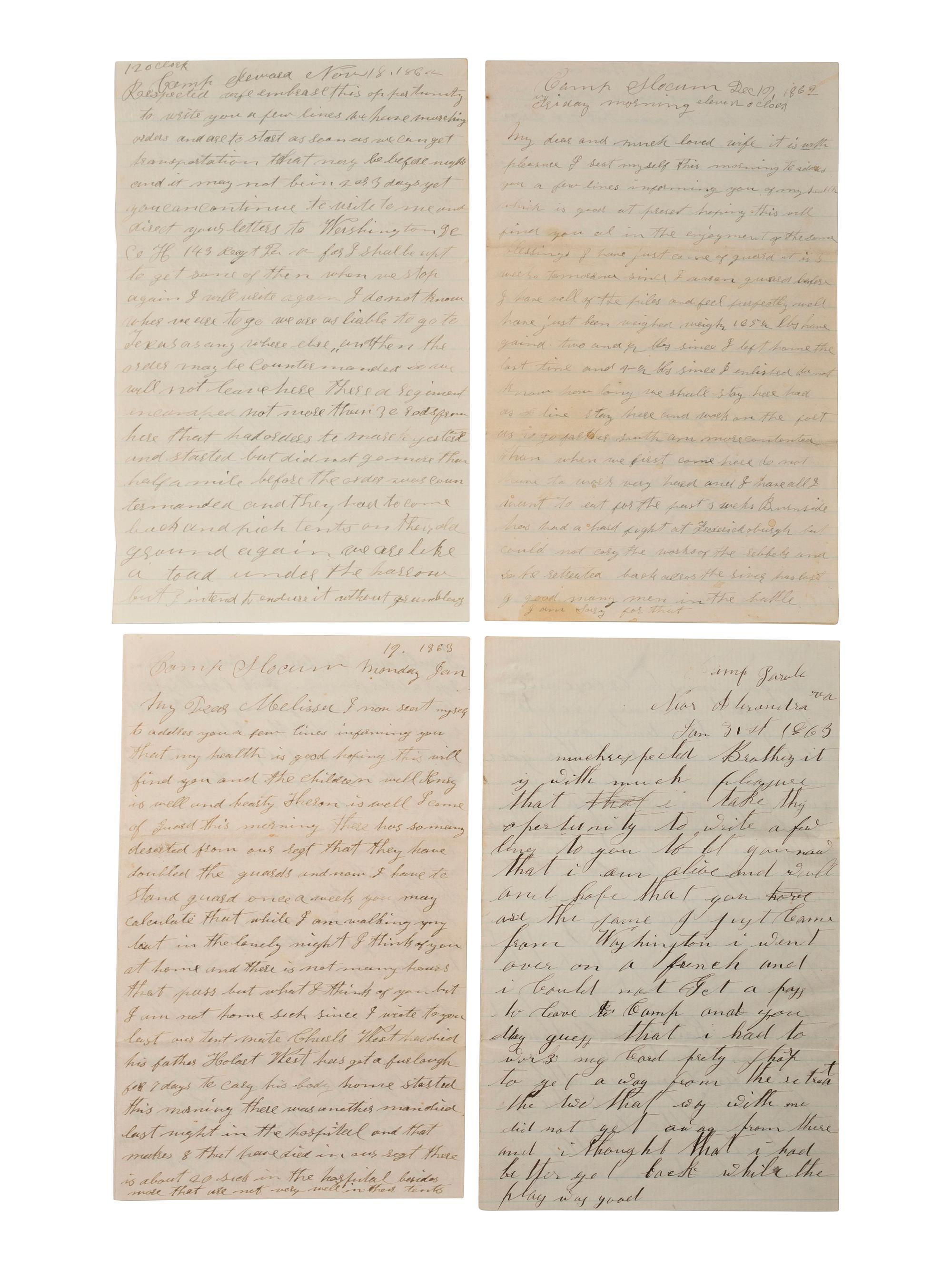 [CIVIL WAR]. Archive of correspondence from Private Hial Heath, Co. H, 143rd Pennsylvania Volunteers, DOW Wilderness, and his brother-in-law, Sergeant Newell W. Barnum, Co. G, 5th New York Cavalry, POW Culpeper.