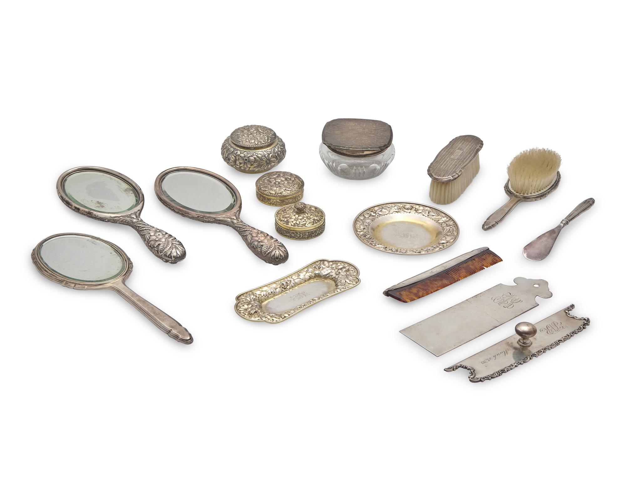 An Assembled Dressing Set for Emily Warren Roebling (1843-1903) and Mary Gindhart Roebling (1905-1994), Gorham Mfg. Co., Providence, RI, and Other Makers, Circa 1880s and 1930s
