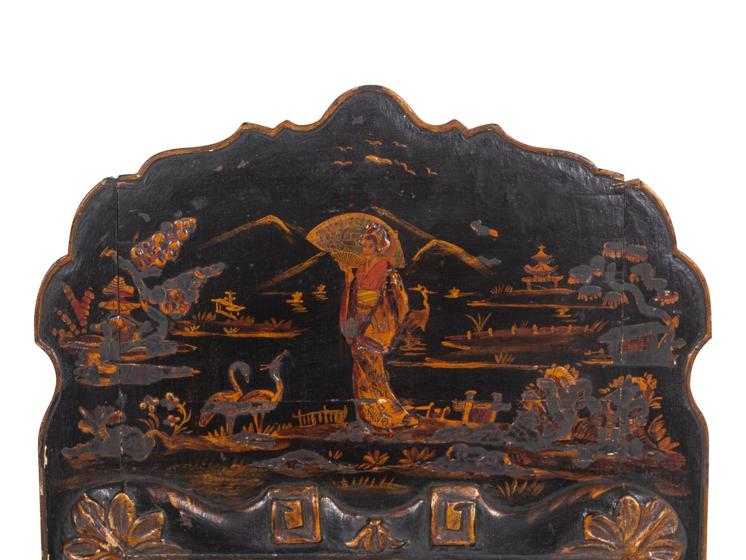 A Pair of Queen Anne Style Black Japanned Mirrors