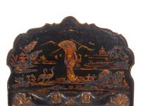 A Pair of Queen Anne Style Black Japanned Mirrors