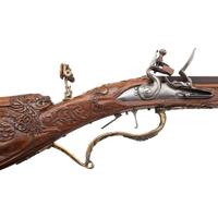 Contemporary Flintlock Jaeger with Ornately Carved and Fluted Stock