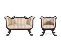 A Victorian Mahogany Settee and Armchair