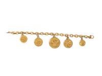 YELLOW GOLD AND COIN CHARM BRACELET