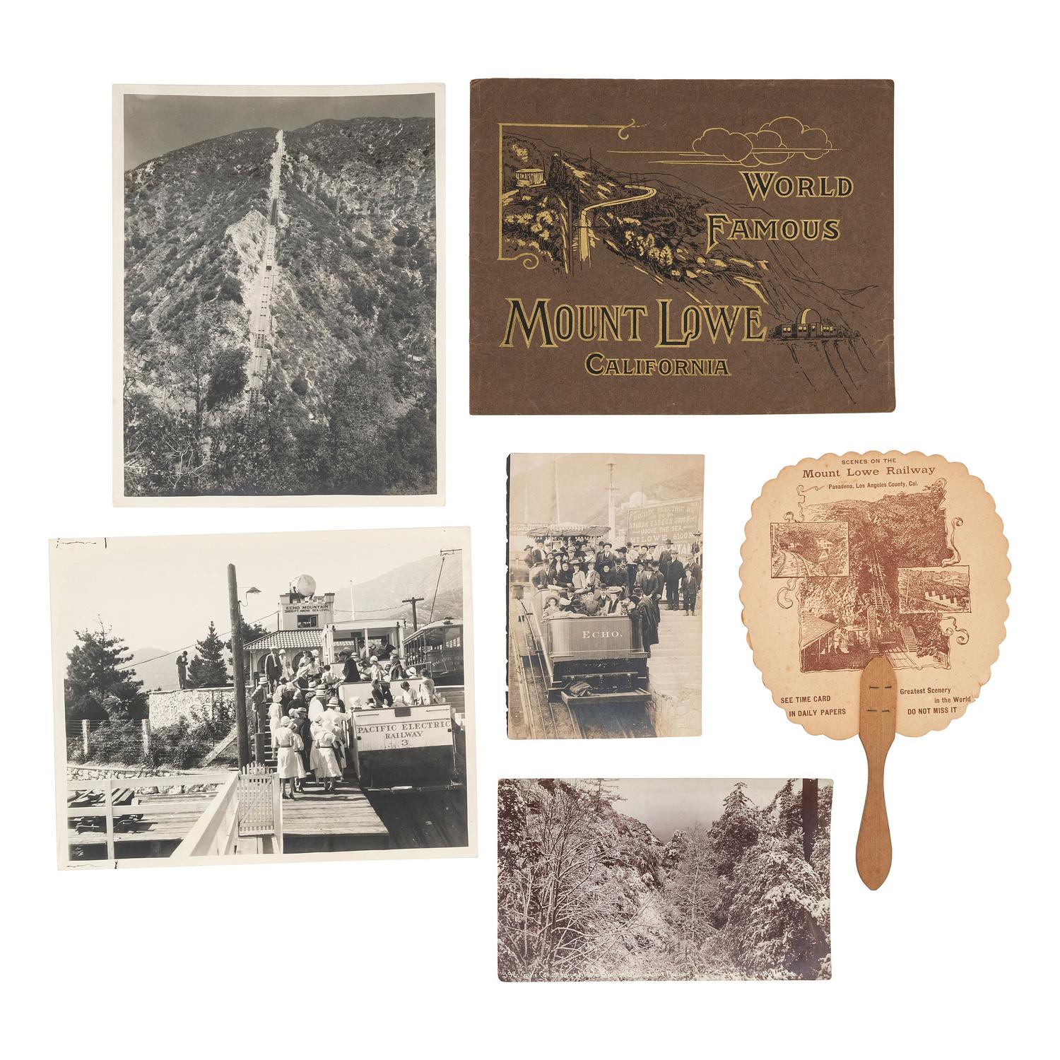 [CALIFORNIA]. A group of 20 photographs and ephemera related to Pasadena, Mt. Lowe, and Echo Mountain, including the railway images, comprising: