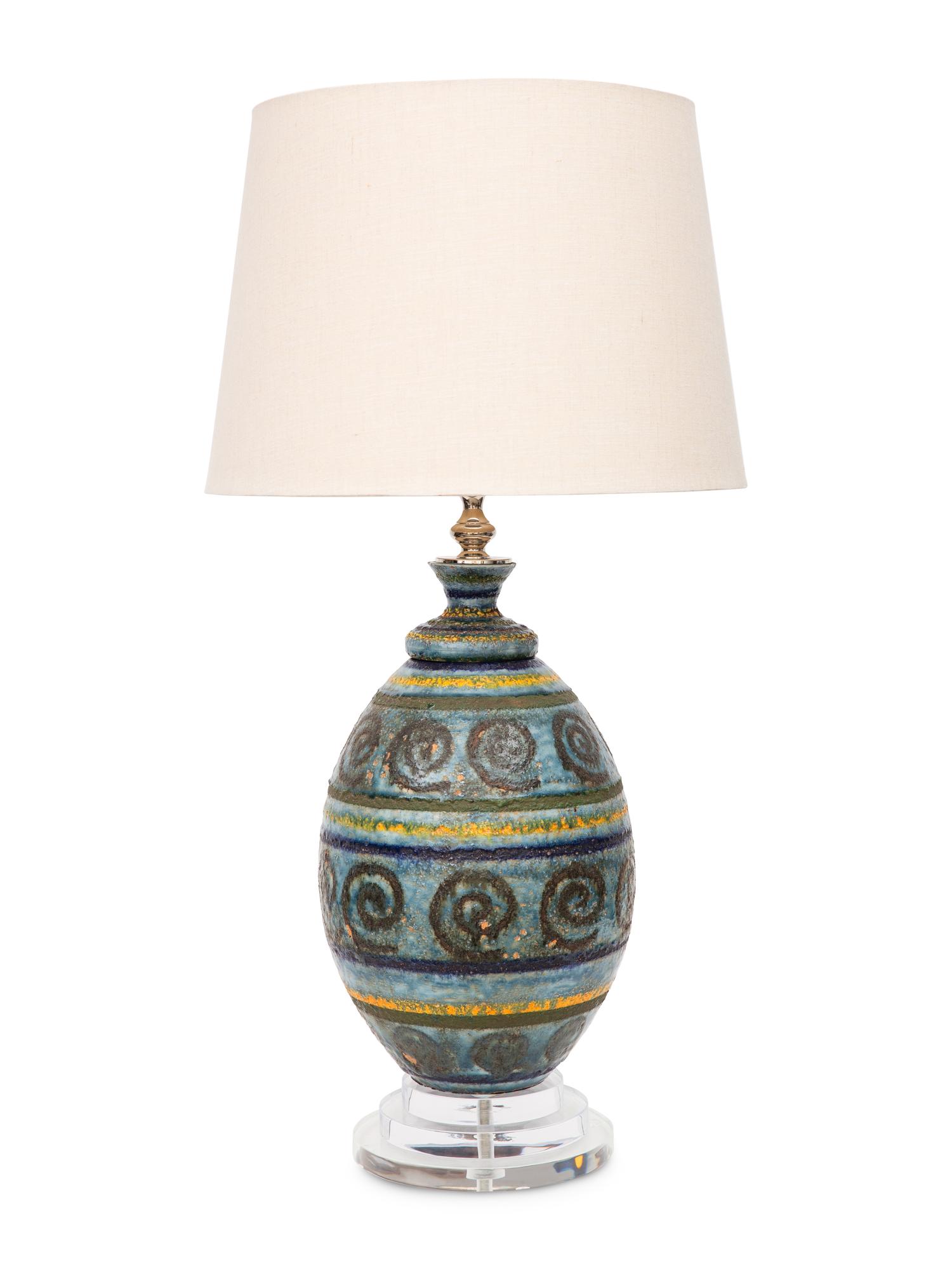 Large Earthenware Lamp on Lucite Stand