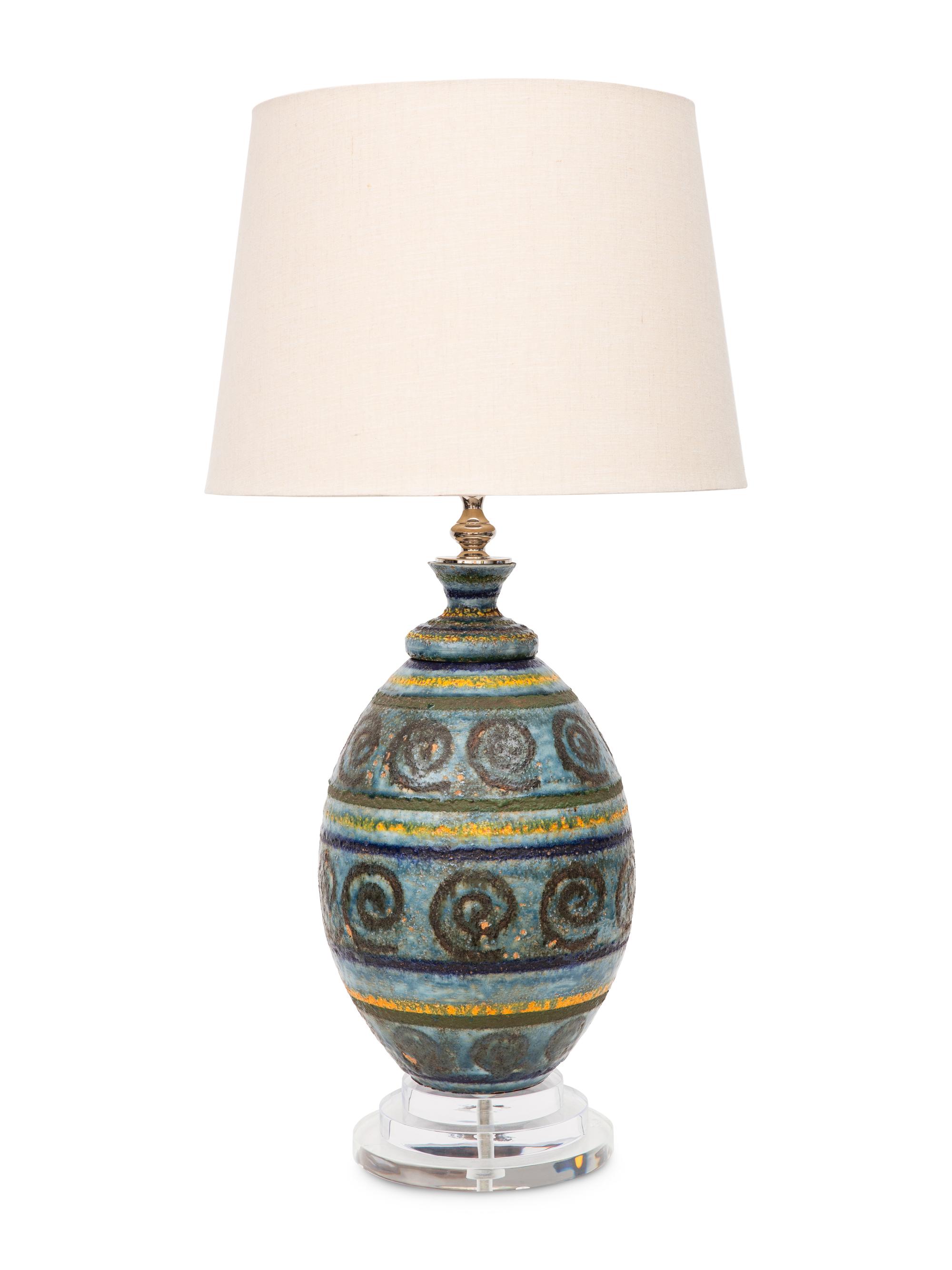 Large Earthenware Lamp on Lucite Stand