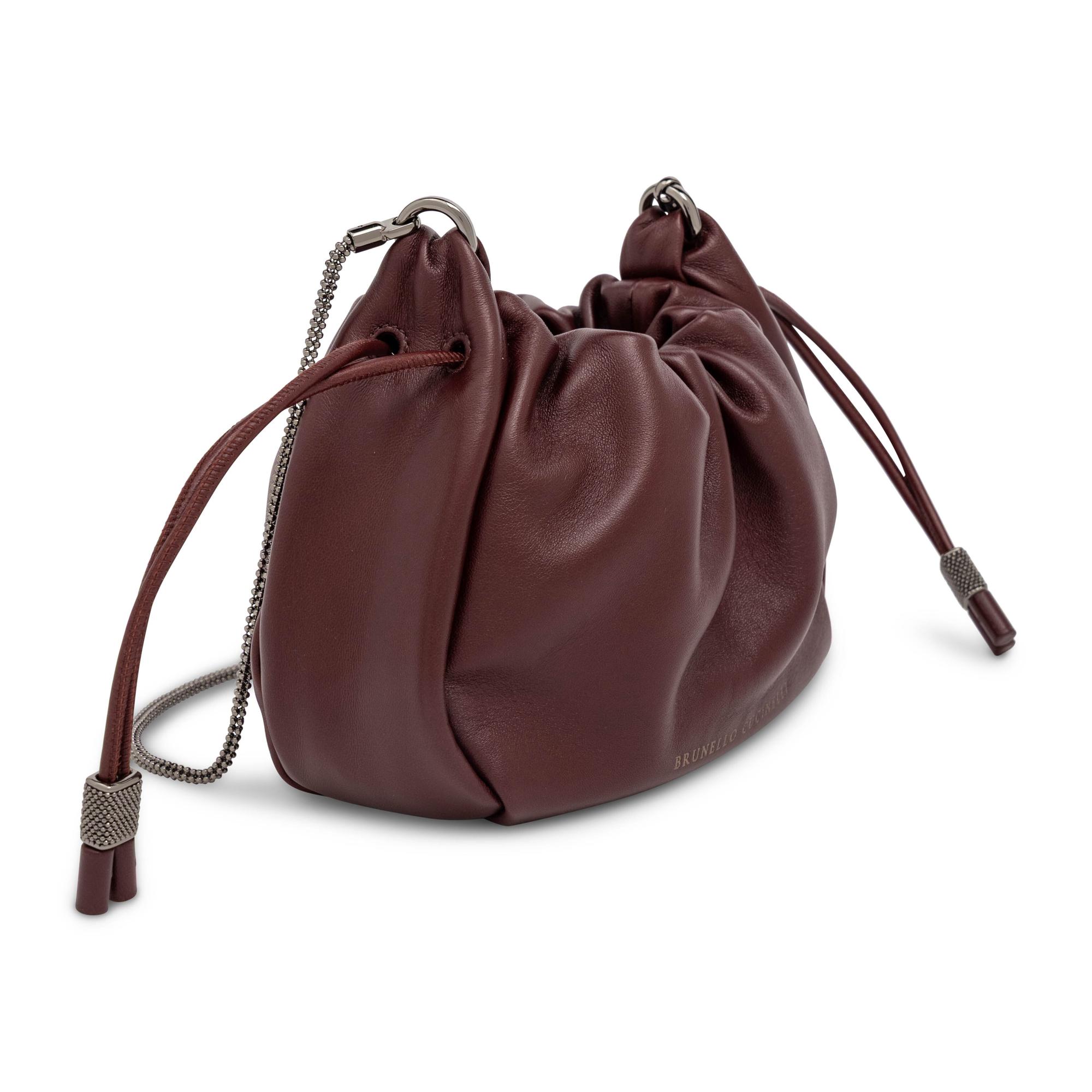 Brunello Cucinelli, Mellow Mini Drawstring Bag in Burgundy Leather