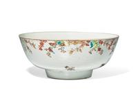 An Unusual Chinese Export Carved Famille Rose Porcelain Centerpiece Bowl, 18th Century