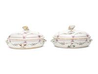 A Pair of Chinese Export Porcelain Vegetable Dishes and Covers with Twelve Matching Plates