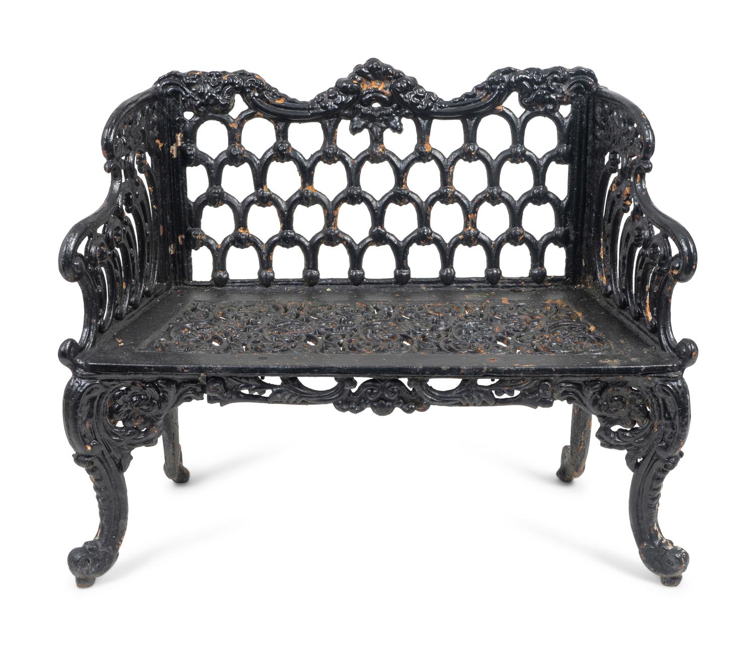 A Victorian Style Black-Painted Cast-Iron Garden Bench